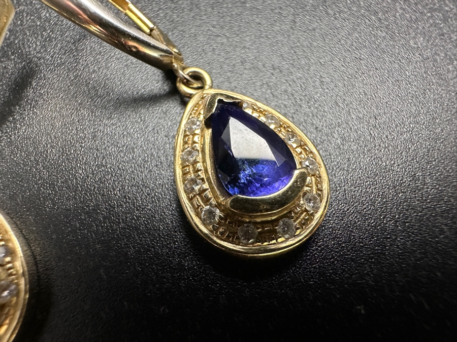 14k Gold Tanzanite Diamond Earrings Set With (2) 9x6 Pear Tanzanites Est. 1.25ct Each And (24) 1mm Round Brilliant Diamonds Est. .12cttw 5.3g Retails $2,600 [Photo 3]