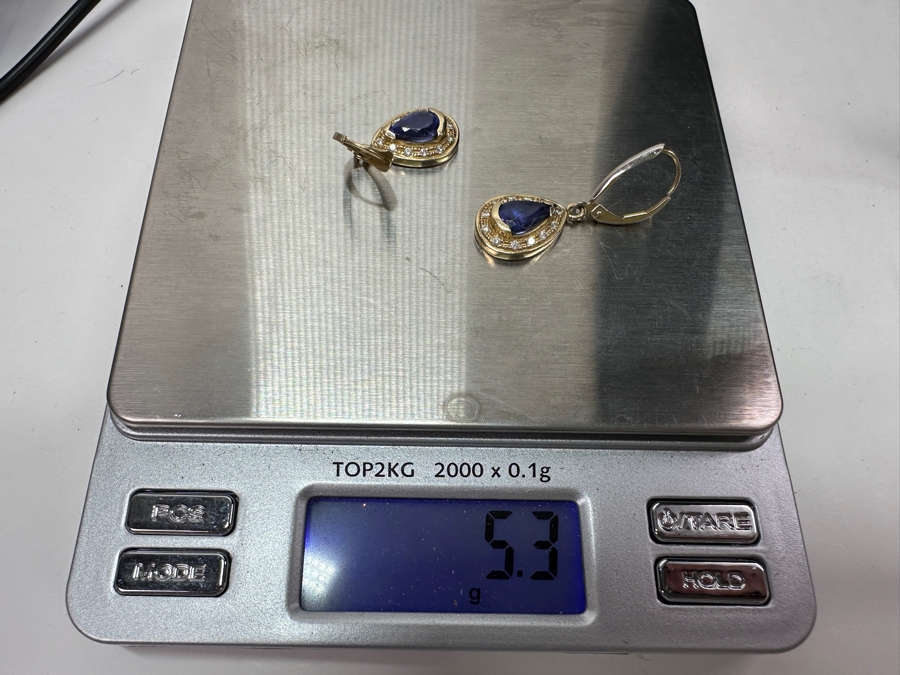 14k Gold Tanzanite Diamond Earrings Set With (2) 9x6 Pear Tanzanites Est. 1.25ct Each And (24) 1mm Round Brilliant Diamonds Est. .12cttw 5.3g Retails $2,600 [Photo 7]