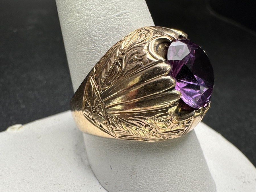14k Gold Men's Ring Synthetic Color Change Corundum Size 10.5 10.5g Retails $3,400 [Photo 5]