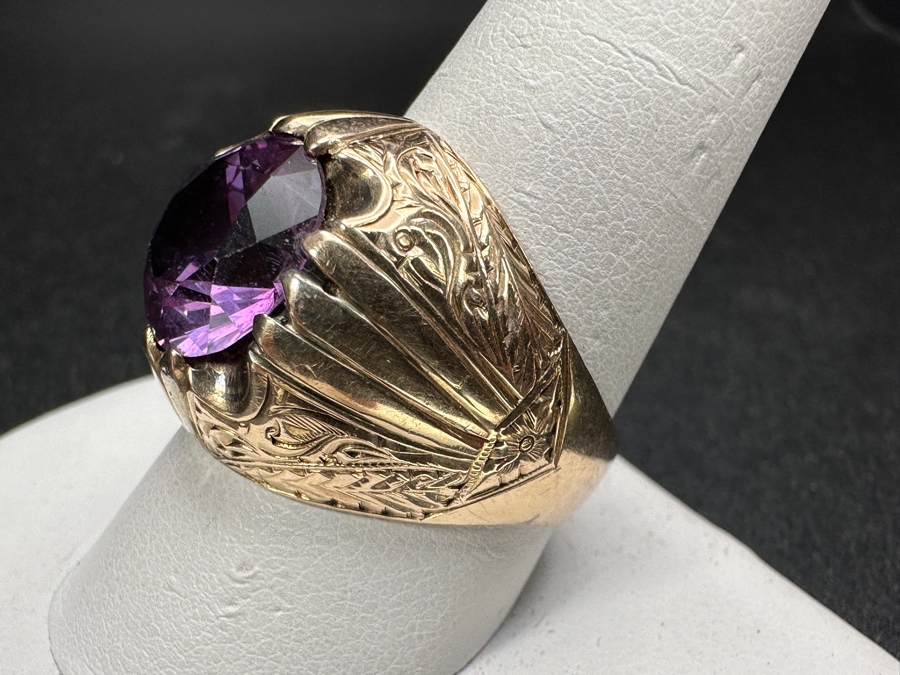 14k Gold Men's Ring Synthetic Color Change Corundum Size 10.5 10.5g Retails $3,400 [Photo 6]
