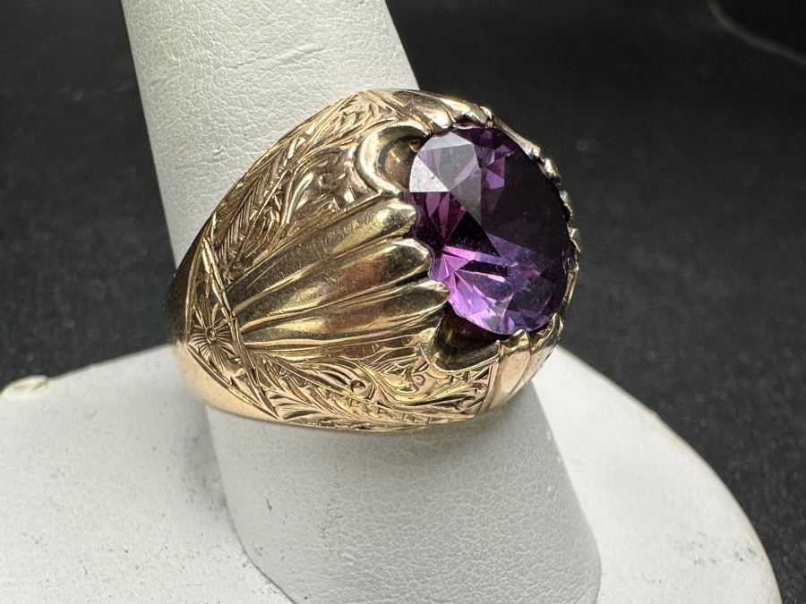 14k Gold Men's Ring Synthetic Color Change Corundum Size 10.5 10.5g Retails $3,400 [Photo 4]