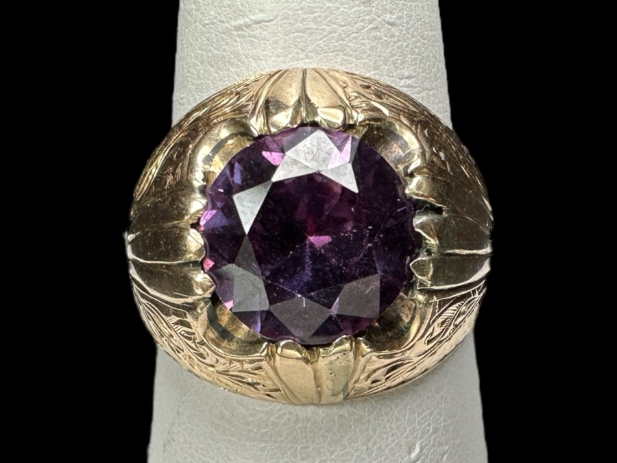 14k Gold Men's Ring Synthetic Color Change Corundum Size 10.5 10.5g Retails $3,400