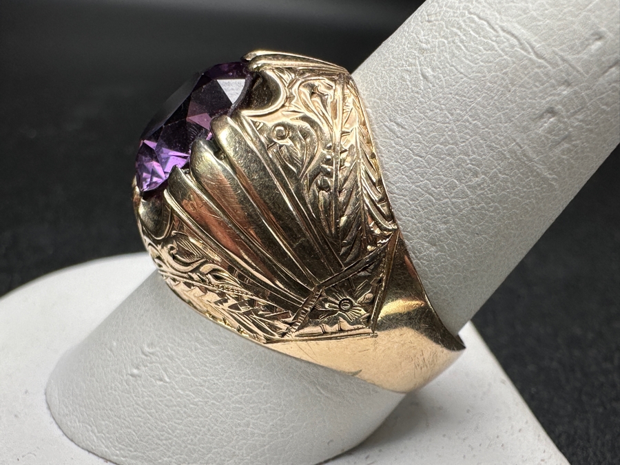 14k Gold Men's Ring Synthetic Color Change Corundum Size 10.5 10.5g Retails $3,400 [Photo 7]