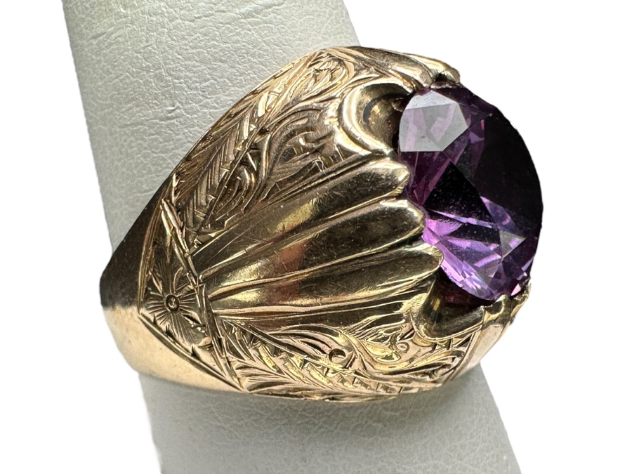 14k Gold Men's Ring Synthetic Color Change Corundum Size 10.5 10.5g Retails $3,400 [Photo 2]