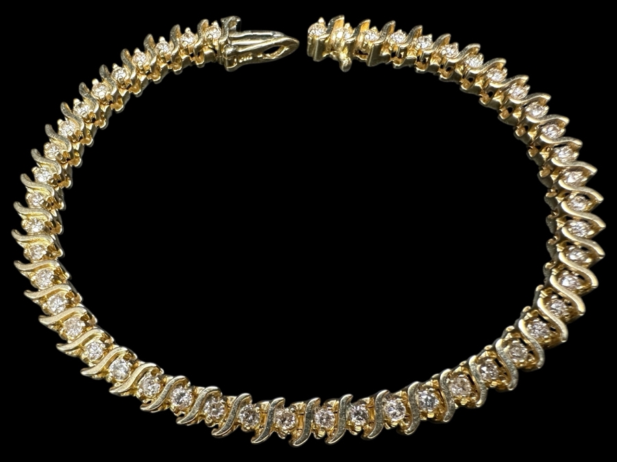 14k Gold Diamond S Link Tennis Bracelet Set With (49) 1.8mm Round Brilliant Diamonds Est. 1.50cttw 7'L 16.0g Retails $6,000