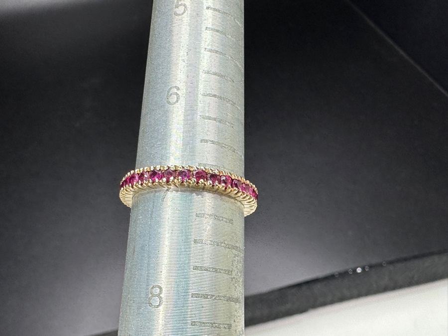 Pair Of 14k Gold Sapphire Band Rings Each Set With (30) 1.8mm Pink Sapphires Est. .90cttw Each Size 7 4.0g Total Weight Retails $3,400 [Photo 5]