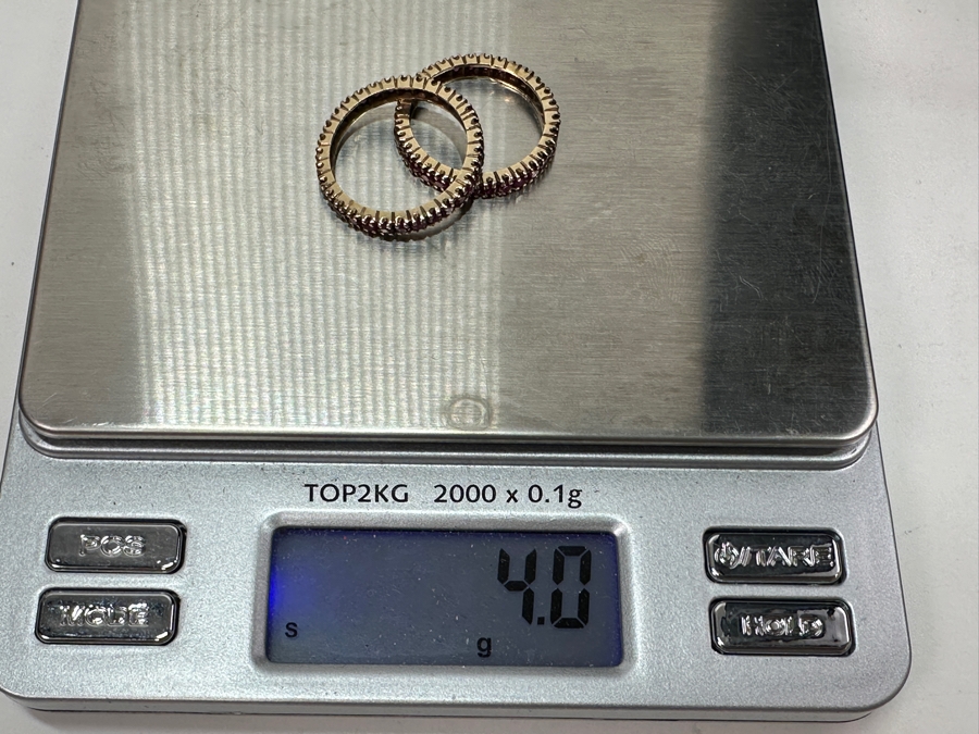 Pair Of 14k Gold Sapphire Band Rings Each Set With (30) 1.8mm Pink Sapphires Est. .90cttw Each Size 7 4.0g Total Weight Retails $3,400 [Photo 6]