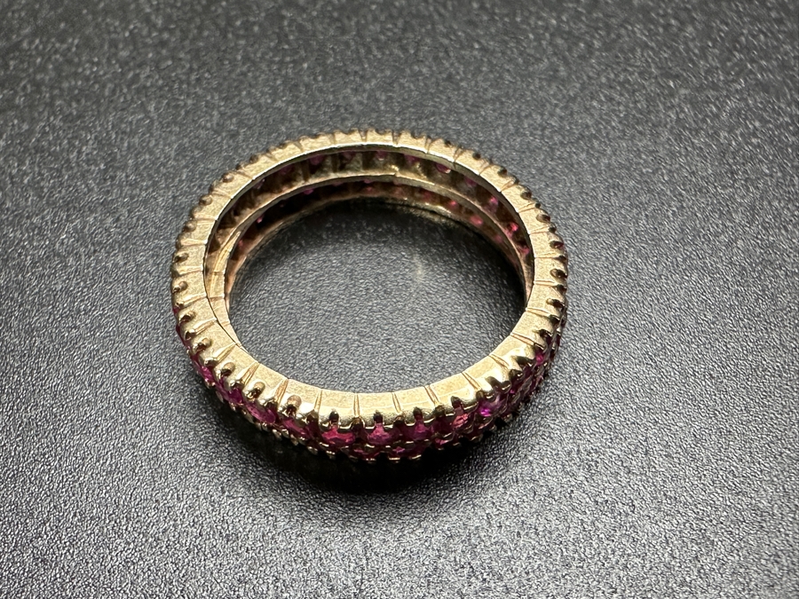 Pair Of 14k Gold Sapphire Band Rings Each Set With (30) 1.8mm Pink Sapphires Est. .90cttw Each Size 7 4.0g Total Weight Retails $3,400 [Photo 4]