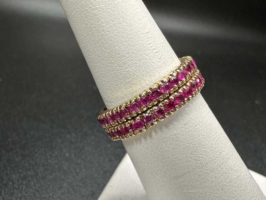 Pair Of 14k Gold Sapphire Band Rings Each Set With (30) 1.8mm Pink Sapphires Est. .90cttw Each Size 7 4.0g Total Weight Retails $3,400 [Photo 3]