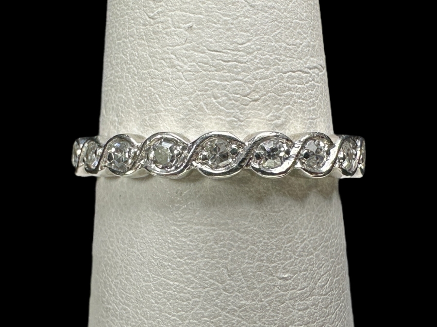 Platinum Eternity Band Diamond Ring Set With (20) 1.8mm Single Cut Round Diamonds Est. .50cttw Size 7.5 4.1g Retails $2,400