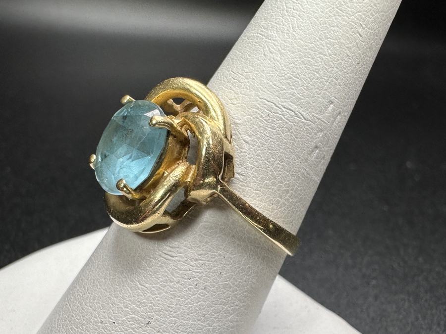 14k Gold Swiss Blue Topaz 9x7 Ring Size 9 4.8g Retails $1,600 [Photo 5]