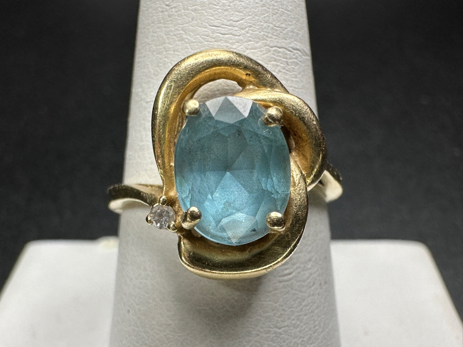14k Gold Swiss Blue Topaz 9x7 Ring Size 9 4.8g Retails $1,600 [Photo 3]