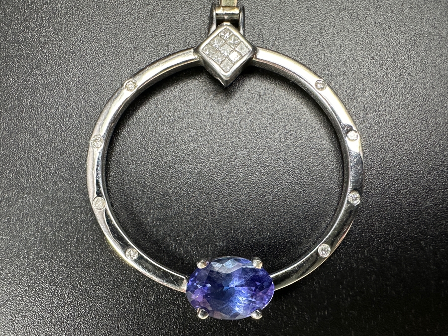 14k Gold Tanzanite Diamond Pendant Set With A 9x6 Oval Tanzanite Est. 1.50ct, (8) 1mm Round Brilliant Diamonds & (9) 1mm Princess Cut Diamonds - Diamonds Est. .15cttw 5.1g Retails $3,000 [Photo 4]