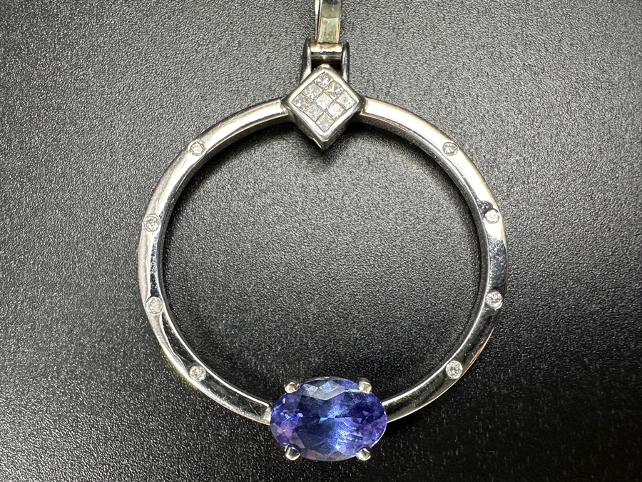14k Gold Tanzanite Diamond Pendant Set With A 9x6 Oval Tanzanite Est. 1.50ct, (8) 1mm Round Brilliant Diamonds & (9) 1mm Princess Cut Diamonds - Diamonds Est. .15cttw 5.1g Retails $3,000 [Photo 3]
