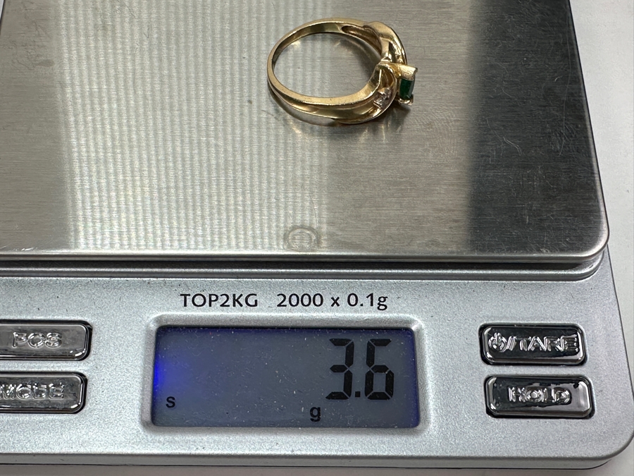 14k Gold Emerald Diamond Ring Set With 6x3mm Marquise Emerald & (4) 1.25mm Round Brilliant Diamonds Size 7.5 3.6g Retails $1,600 [Photo 11]