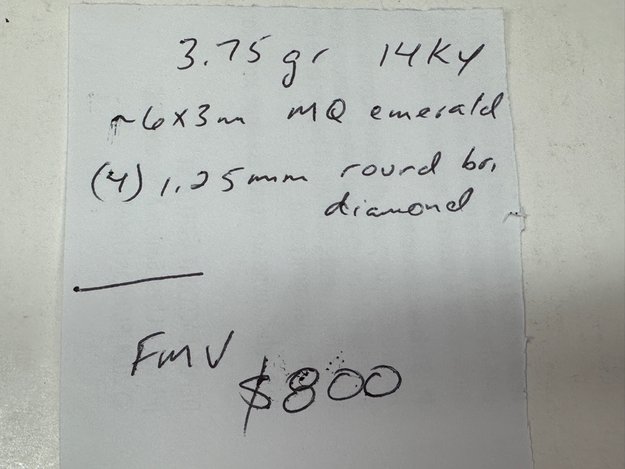14k Gold Emerald Diamond Ring Set With 6x3mm Marquise Emerald & (4) 1.25mm Round Brilliant Diamonds Size 7.5 3.6g Retails $1,600 [Photo 10]