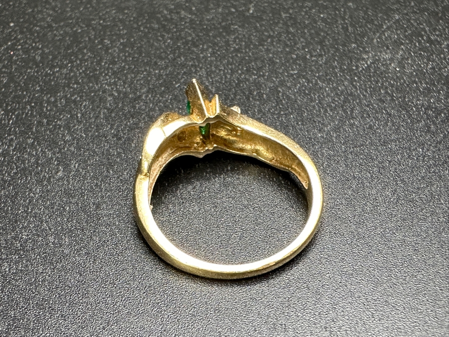 14k Gold Emerald Diamond Ring Set With 6x3mm Marquise Emerald & (4) 1.25mm Round Brilliant Diamonds Size 7.5 3.6g Retails $1,600 [Photo 8]