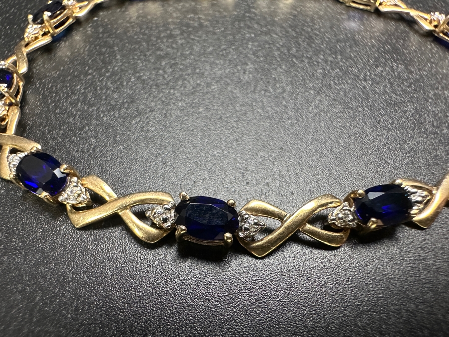 10k Gold Synthetic Sapphire Bracelet Set With (10) Synthetic Sapphires 7'L 6.5g Retails $1,500 [Photo 4]