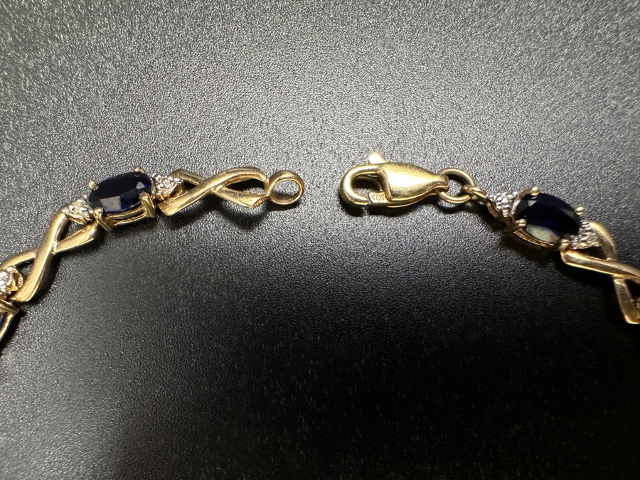 10k Gold Synthetic Sapphire Bracelet Set With (10) Synthetic Sapphires 7'L 6.5g Retails $1,500 [Photo 7]
