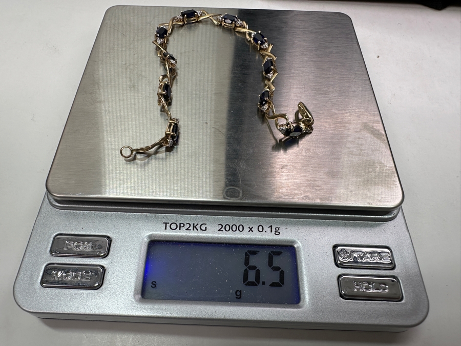 10k Gold Synthetic Sapphire Bracelet Set With (10) Synthetic Sapphires 7'L 6.5g Retails $1,500 [Photo 9]