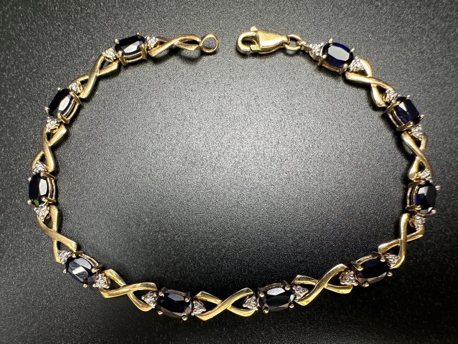 10k Gold Synthetic Sapphire Bracelet Set With (10) Synthetic Sapphires 7'L 6.5g Retails $1,500 [Photo 6]