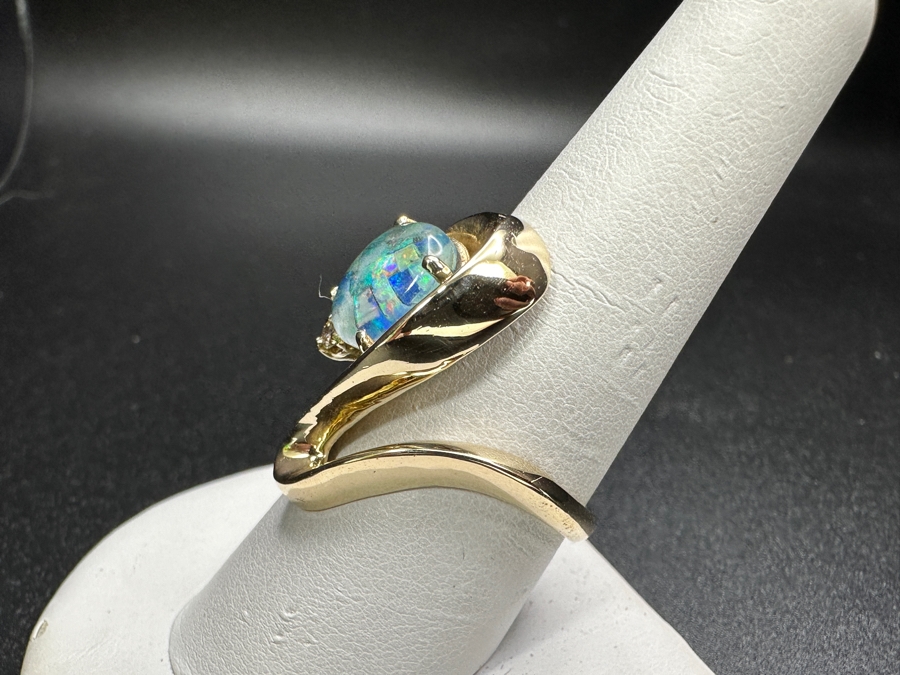 14k Gold Opal Diamond Ring Set With 10x8mm Opal Triplet & .05dia Round Brilliant Diamond Size 9 7.1g Retails $2,400 [Photo 6]