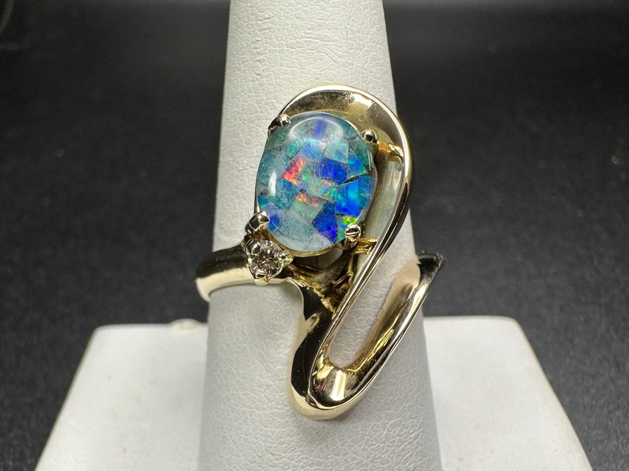 14k Gold Opal Diamond Ring Set With 10x8mm Opal Triplet & .05dia Round Brilliant Diamond Size 9 7.1g Retails $2,400 [Photo 8]