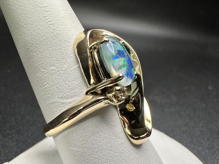 14k Gold Opal Diamond Ring Set With 10x8mm Opal Triplet & .05dia Round Brilliant Diamond Size 9 7.1g Retails $2,400 [Photo 4]