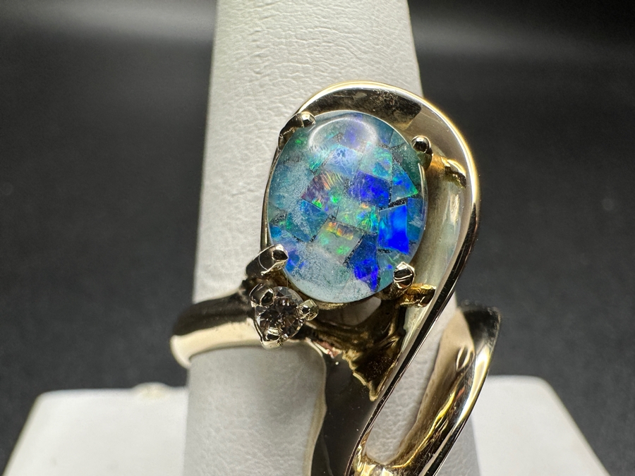 14k Gold Opal Diamond Ring Set With 10x8mm Opal Triplet & .05dia Round Brilliant Diamond Size 9 7.1g Retails $2,400 [Photo 3]