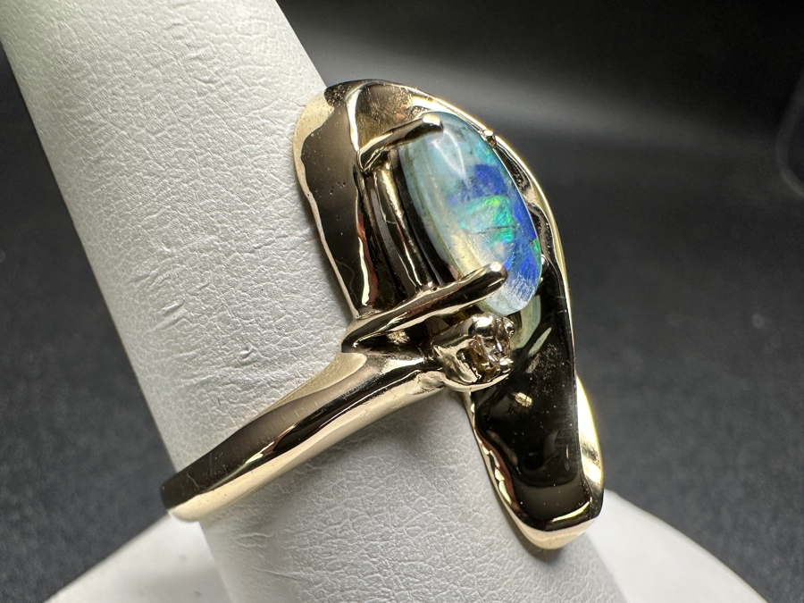 14k Gold Opal Diamond Ring Set With 10x8mm Opal Triplet & .05dia Round Brilliant Diamond Size 9 7.1g Retails $2,400 [Photo 5]