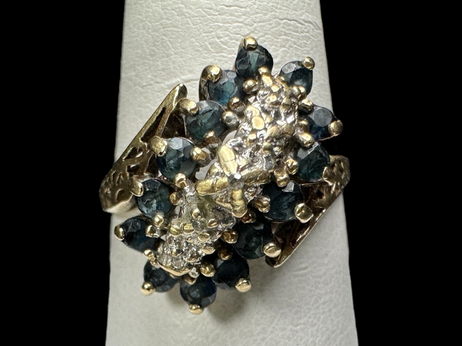 10k Gold Sapphire Ring Set With (14) 1.8mm Sapphires Size 8.5 3.4g Retails $1,000