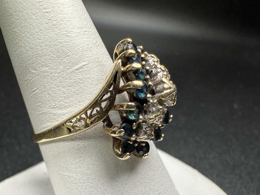 10k Gold Sapphire Ring Set With (14) 1.8mm Sapphires Size 8.5 3.4g Retails $1,000 [Photo 3]