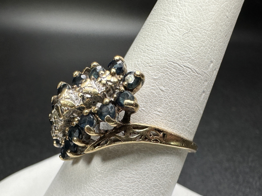 10k Gold Sapphire Ring Set With (14) 1.8mm Sapphires Size 8.5 3.4g Retails $1,000 [Photo 5]