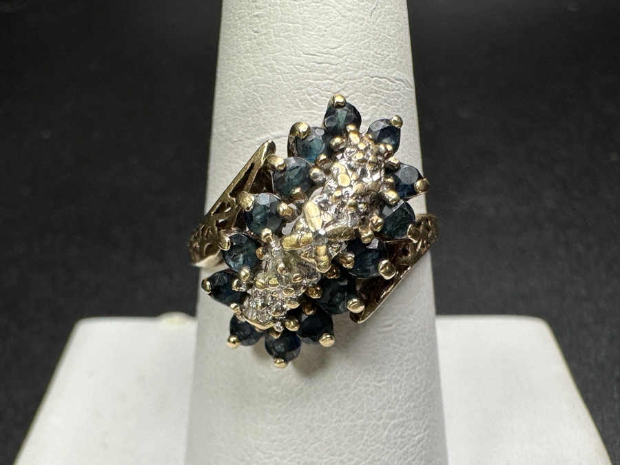 10k Gold Sapphire Ring Set With (14) 1.8mm Sapphires Size 8.5 3.4g Retails $1,000 [Photo 2]