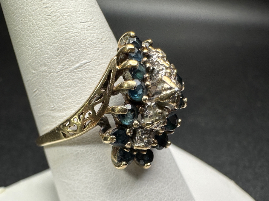 10k Gold Sapphire Ring Set With (14) 1.8mm Sapphires Size 8.5 3.4g Retails $1,000 [Photo 4]