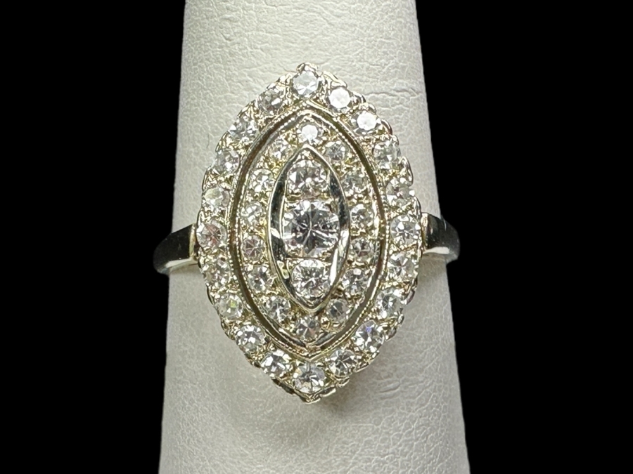 14k Gold Diamond Ring Set With (1) 2.8mm Round Brilliant Diamond, (2) 1.8mm Round Brilliant Diamonds, (14) 1.1mm Single Cut Diamonds & (20) 1.7mm Single Cut Diamonds Est. 1.25cttw Size 8 4.1g Retails $3,000
