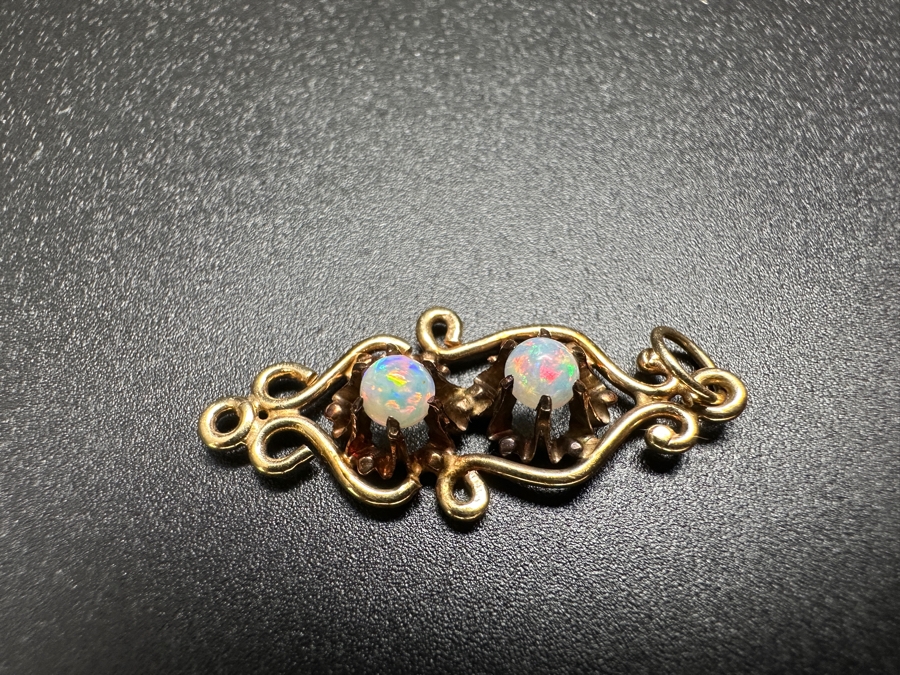 14k Gold Opal Pendant Set With (2) 3mm Round Cabochon Opals 1.6g Retails $550 [Photo 6]