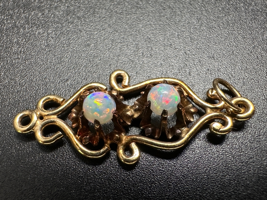 14k Gold Opal Pendant Set With (2) 3mm Round Cabochon Opals 1.6g Retails $550 [Photo 5]