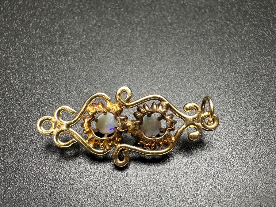 14k Gold Opal Pendant Set With (2) 3mm Round Cabochon Opals 1.6g Retails $550 [Photo 4]