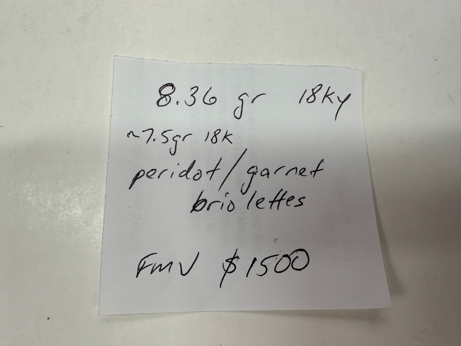 18k Gold Earrings Set With Peridot & Garnet Briolettes 8.2g Retails $3,000 [Photo 6]