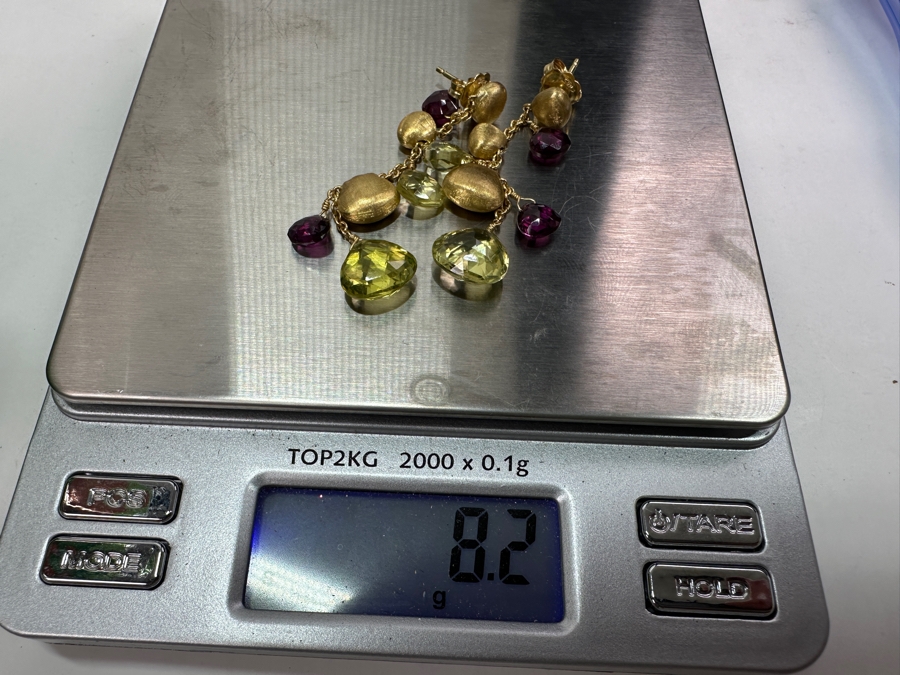 18k Gold Earrings Set With Peridot & Garnet Briolettes 8.2g Retails $3,000 [Photo 5]