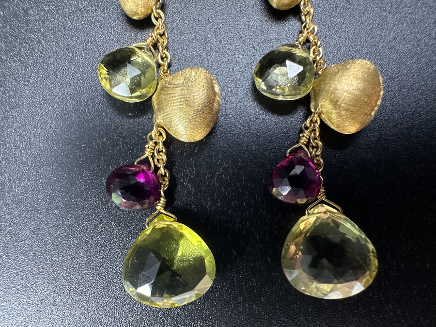18k Gold Earrings Set With Peridot & Garnet Briolettes 8.2g Retails $3,000 [Photo 4]