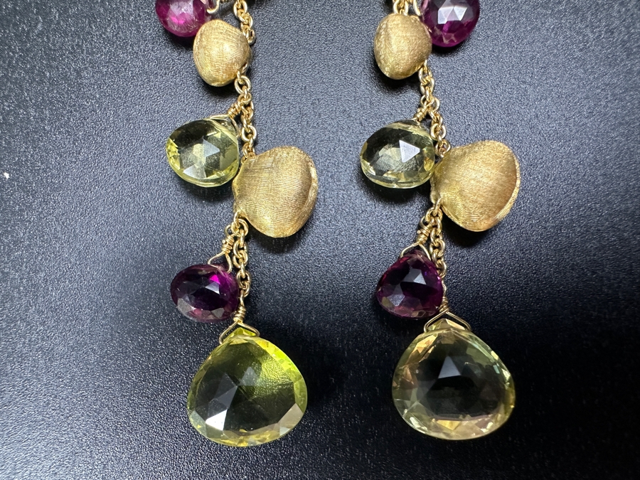 18k Gold Earrings Set With Peridot & Garnet Briolettes 8.2g Retails $3,000 [Photo 3]