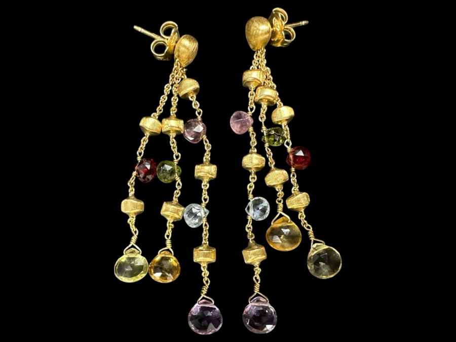 18k Gold Earrings Set With Peridot, Garnet, Blue Topaz, Citrine & Amethyst 8.5g Retails $3,000