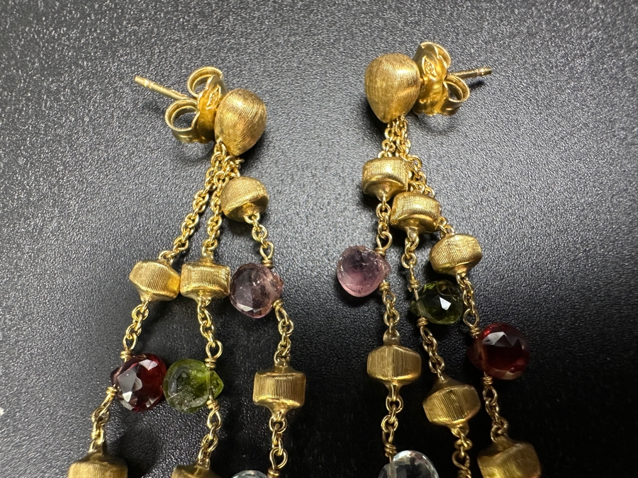 18k Gold Earrings Set With Peridot, Garnet, Blue Topaz, Citrine & Amethyst 8.5g Retails $3,000 [Photo 2]