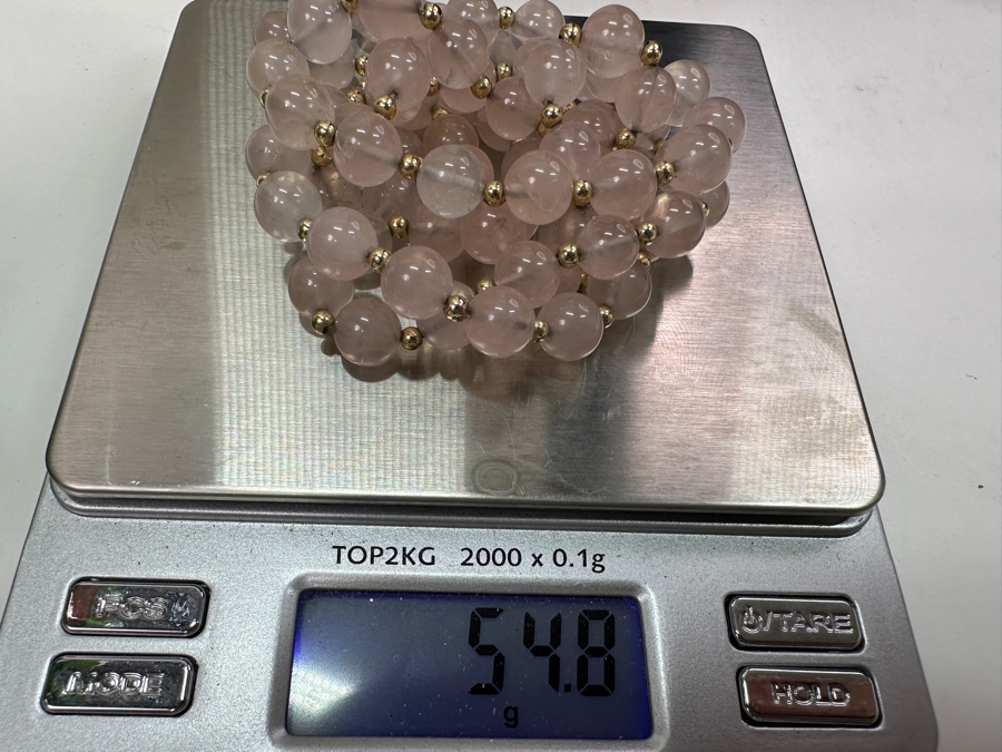 Rose Quartz & 14k Gold Bead 30' Necklace 54.8g Retails $400 [Photo 4]