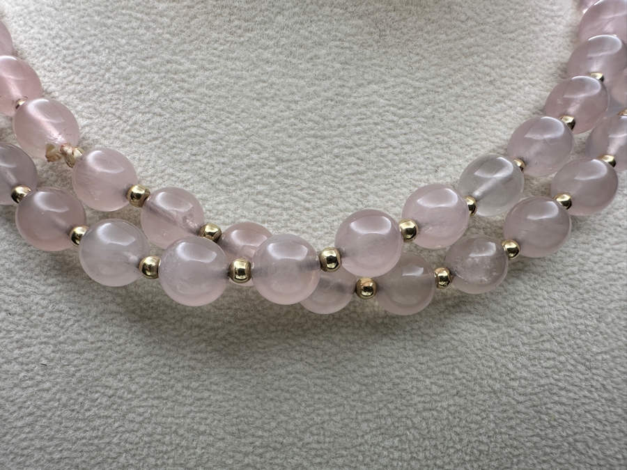 Rose Quartz & 14k Gold Bead 30' Necklace 54.8g Retails $400 [Photo 2]