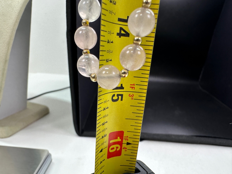 Rose Quartz & 14k Gold Bead 30' Necklace 54.8g Retails $400 [Photo 3]