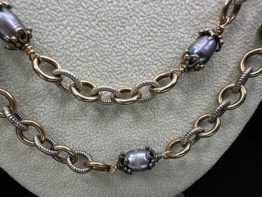 Tahitian Pearl Gold Filled / Silver Link Chain 48' Necklace 106g Retails $600 [Photo 3]