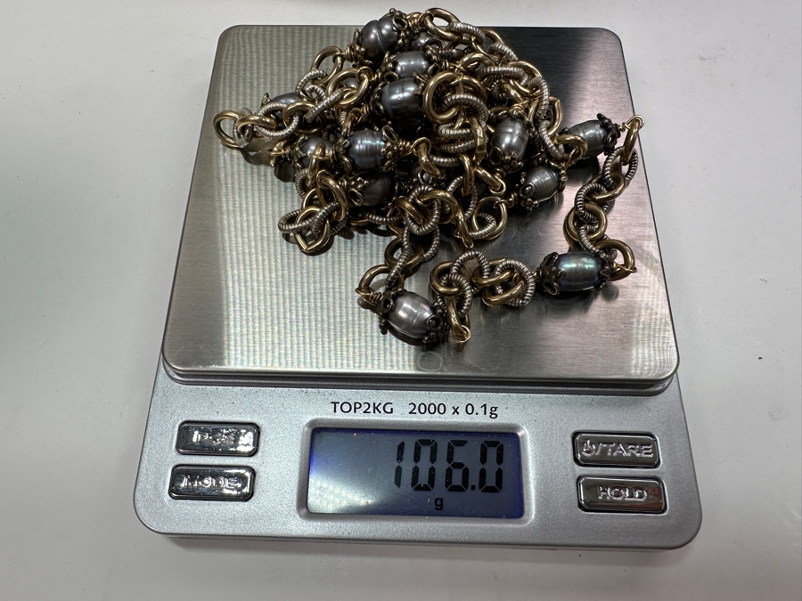 Tahitian Pearl Gold Filled / Silver Link Chain 48' Necklace 106g Retails $600 [Photo 6]